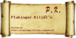 Plakinger Kilián névjegykártya